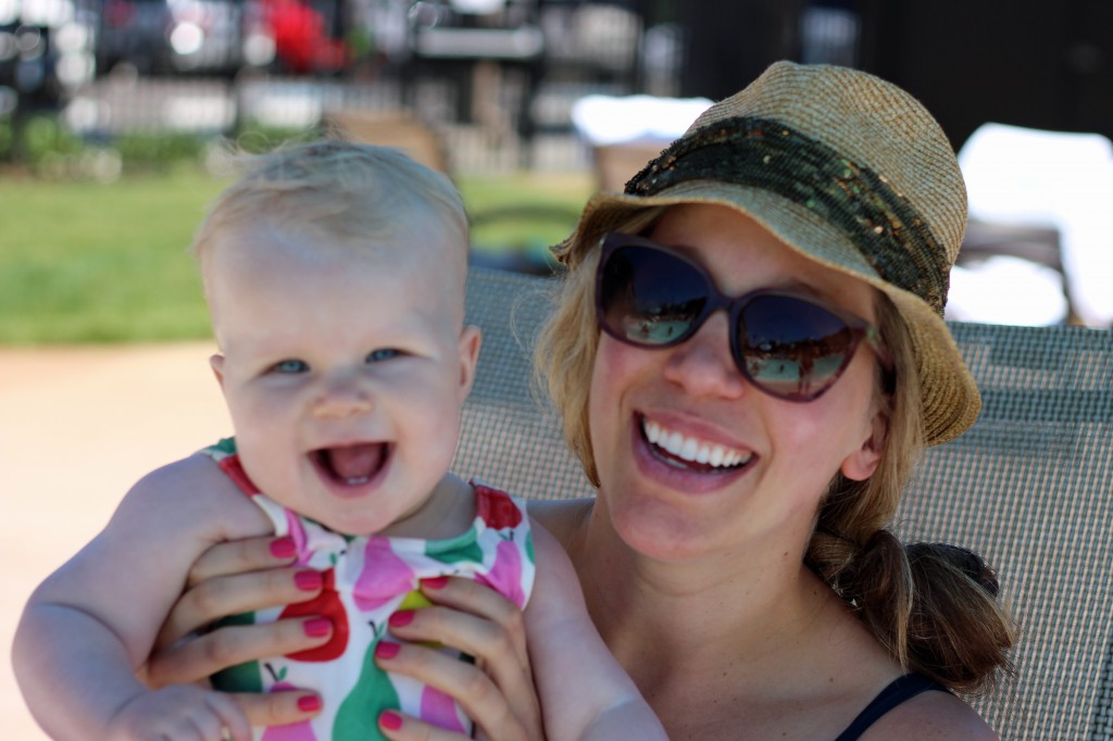 mama and baby at the pool