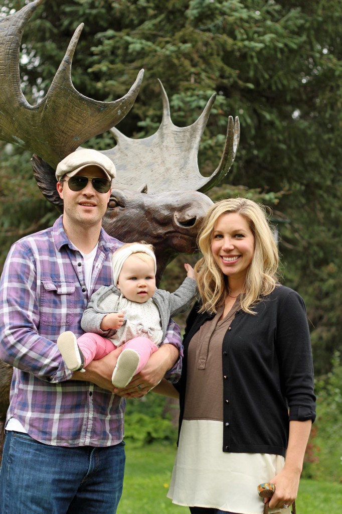 family picture by a moose
