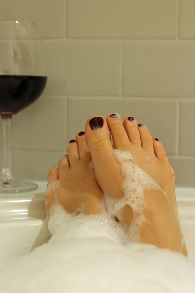 bubble bath and wine
