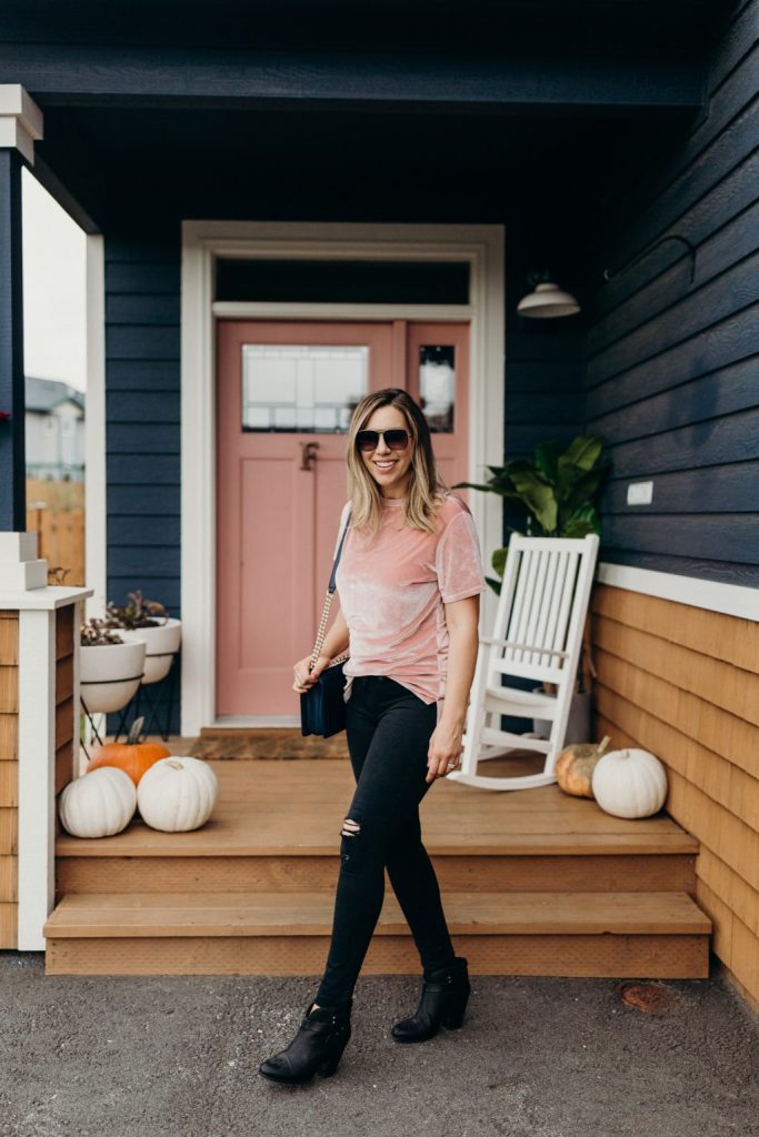 Pink velvet sales shirt outfit